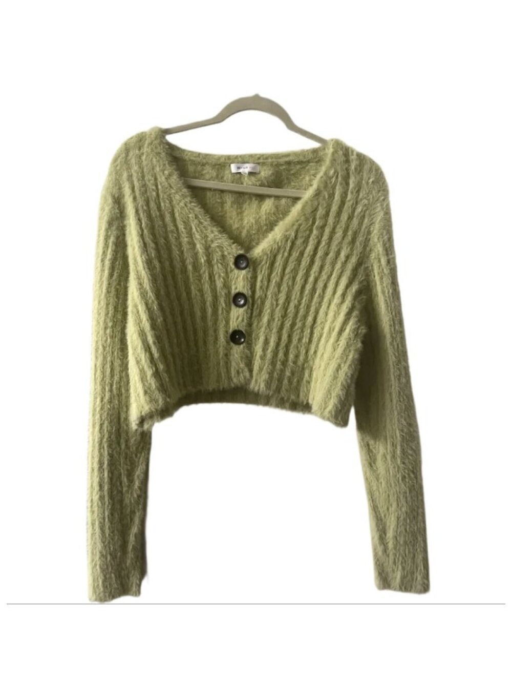 Better Be Green Fuzzy Knit Cardigan L